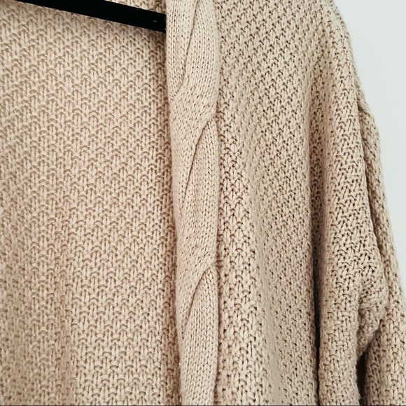 Neutral Mauve Tan Knit Open Cardigan Sweater with Deep Front Pockets - Picture 7 of 13